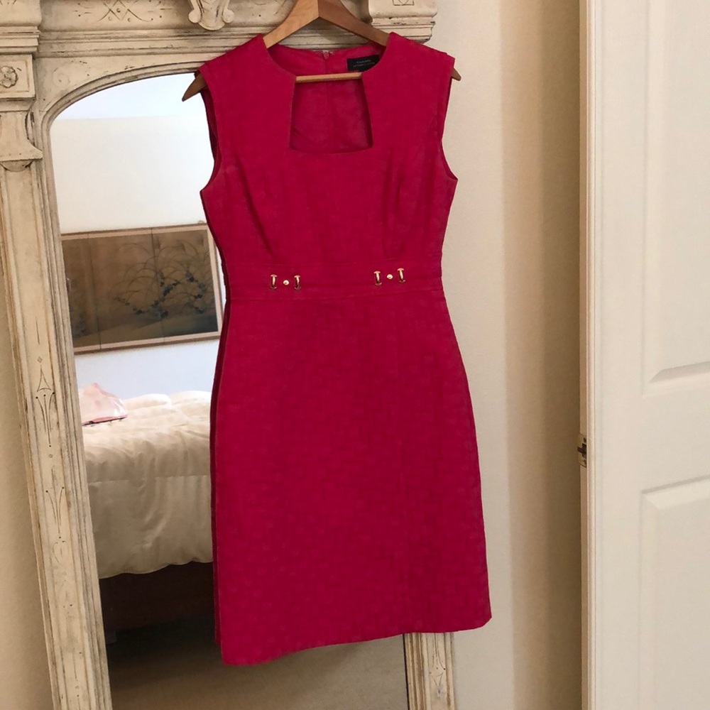 Tahari sheath style dress with gold waist accents